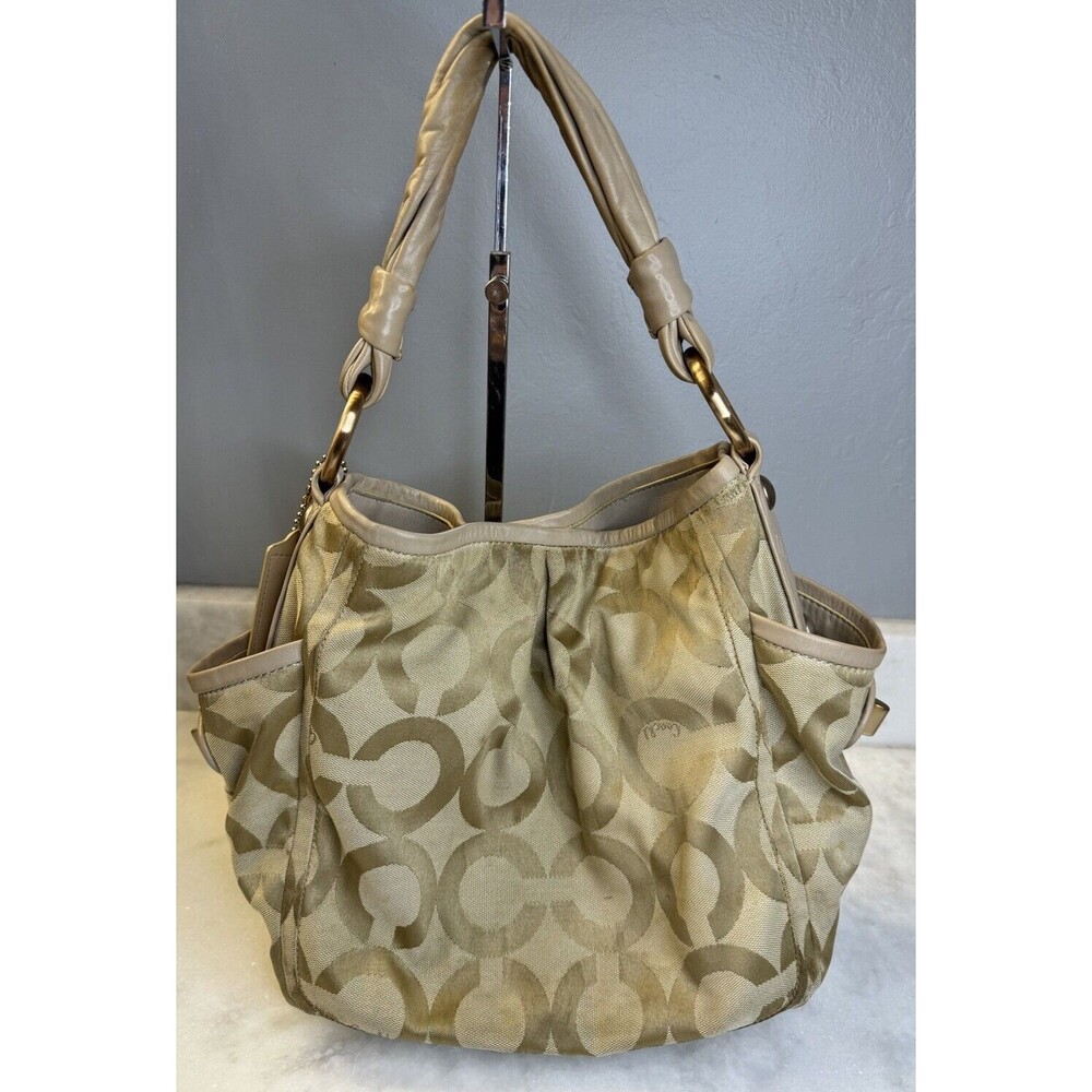 COACH Op Art Parker Beige Signature Sateen Canvas & Leather Shoulder Bag 13427 - Picture 2 of 15